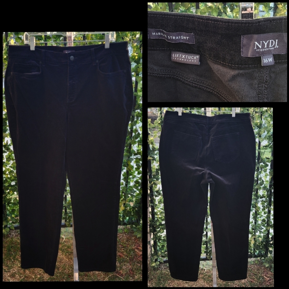 16W women NYDJ Marilyn Black Straight CORDUROY Jean Lift Tuck Technology